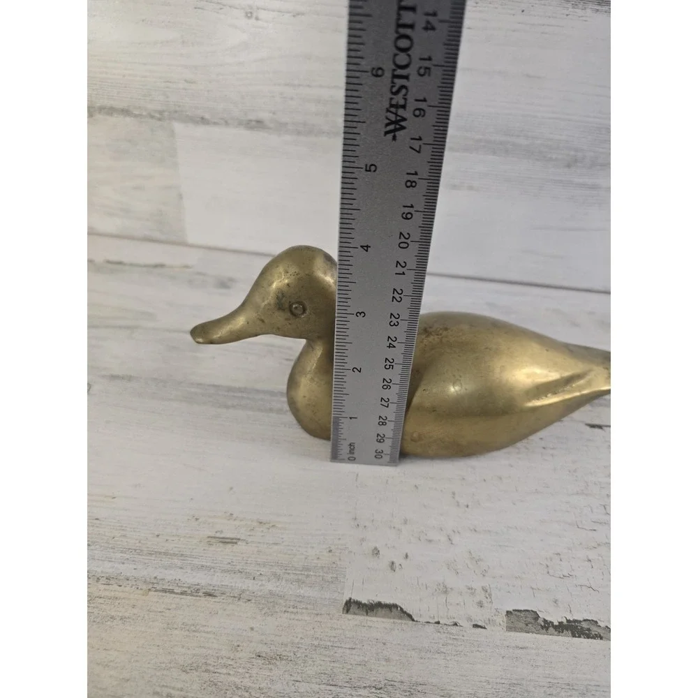 Vintage Solid Brass Duck Figurine Mid Century Modern Bird Paperweight 7.5 Inch